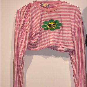 pink and white striped crop top